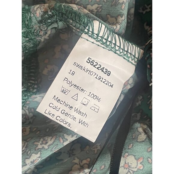 Green micro Floral A-Line Skirt - XS Boho tiered prairie cottage core elastic - Picture 4 of 5